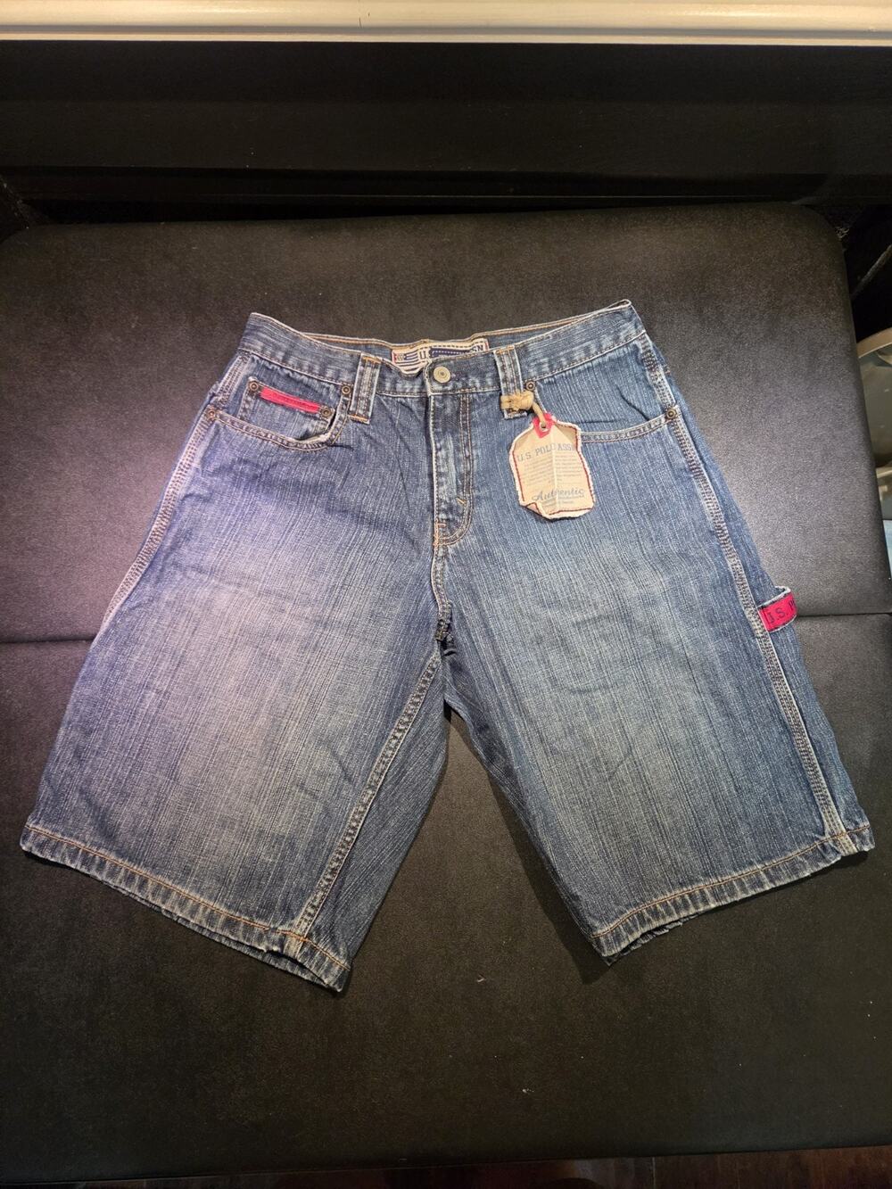 Vintage US Polo Assn Shorts Size 18 Blue Denim Carpenter Baggy Skate Jorts Y2K
